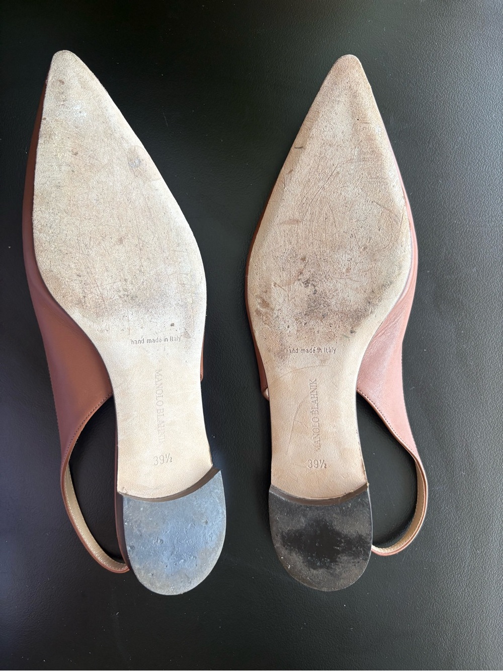 Manolo Blahnik Brown Leather Pointed Slingback Flats - Picture 3 of 5